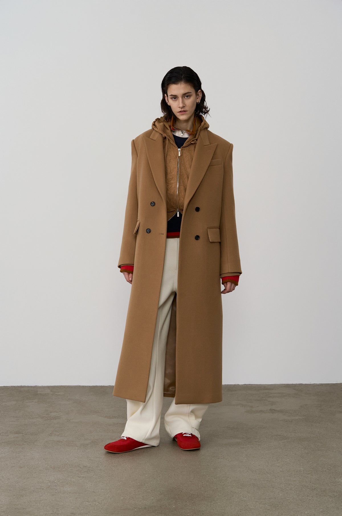 HOODED KNIT WRAP COAT