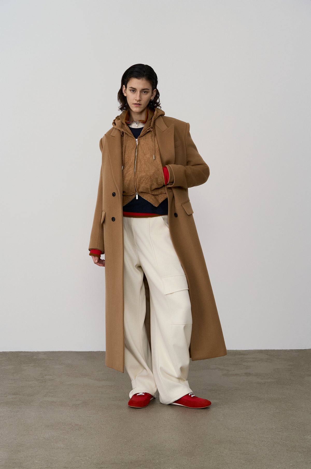 HOODED KNIT WRAP COAT
