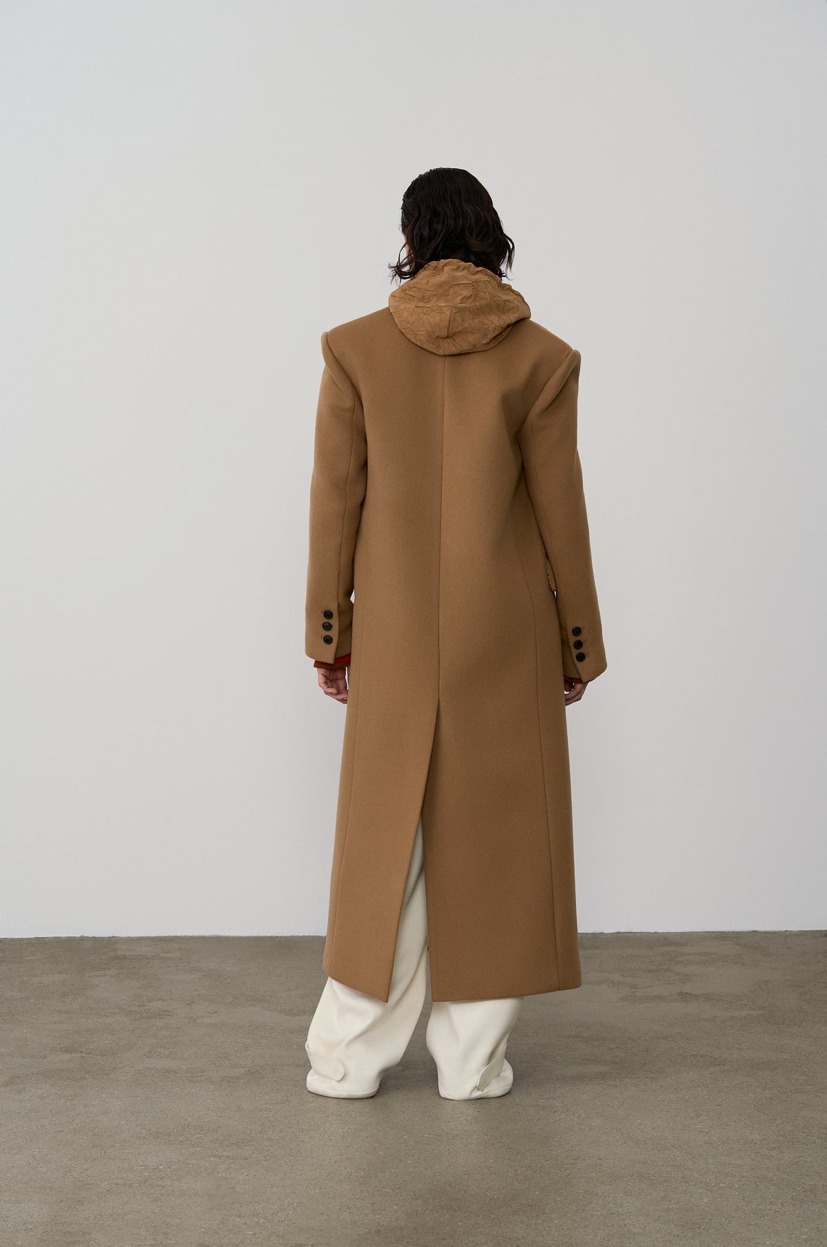 HOODED KNIT WRAP COAT