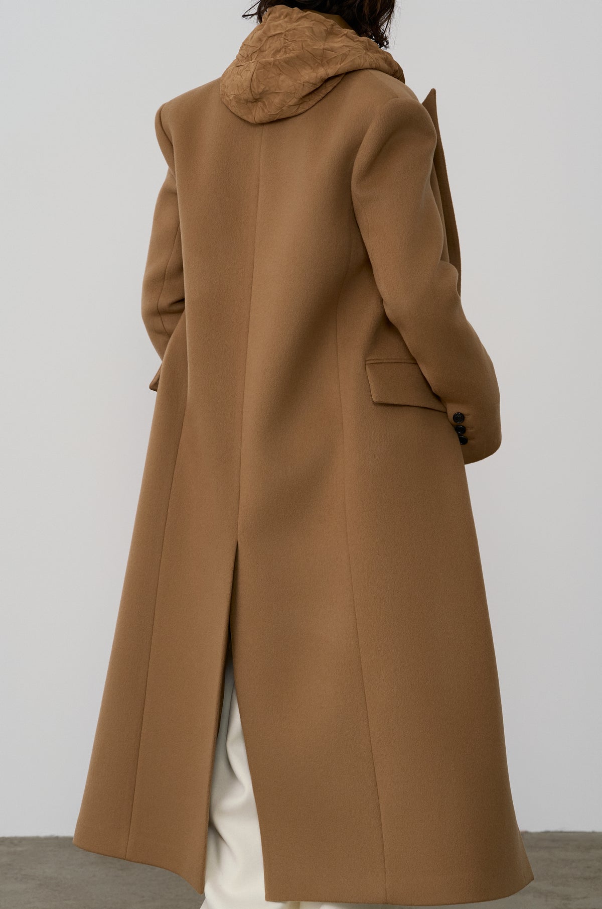 HOODED KNIT WRAP COAT