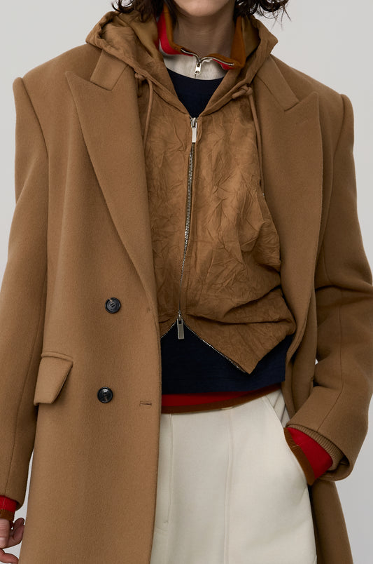 HOODED KNIT WRAP COAT