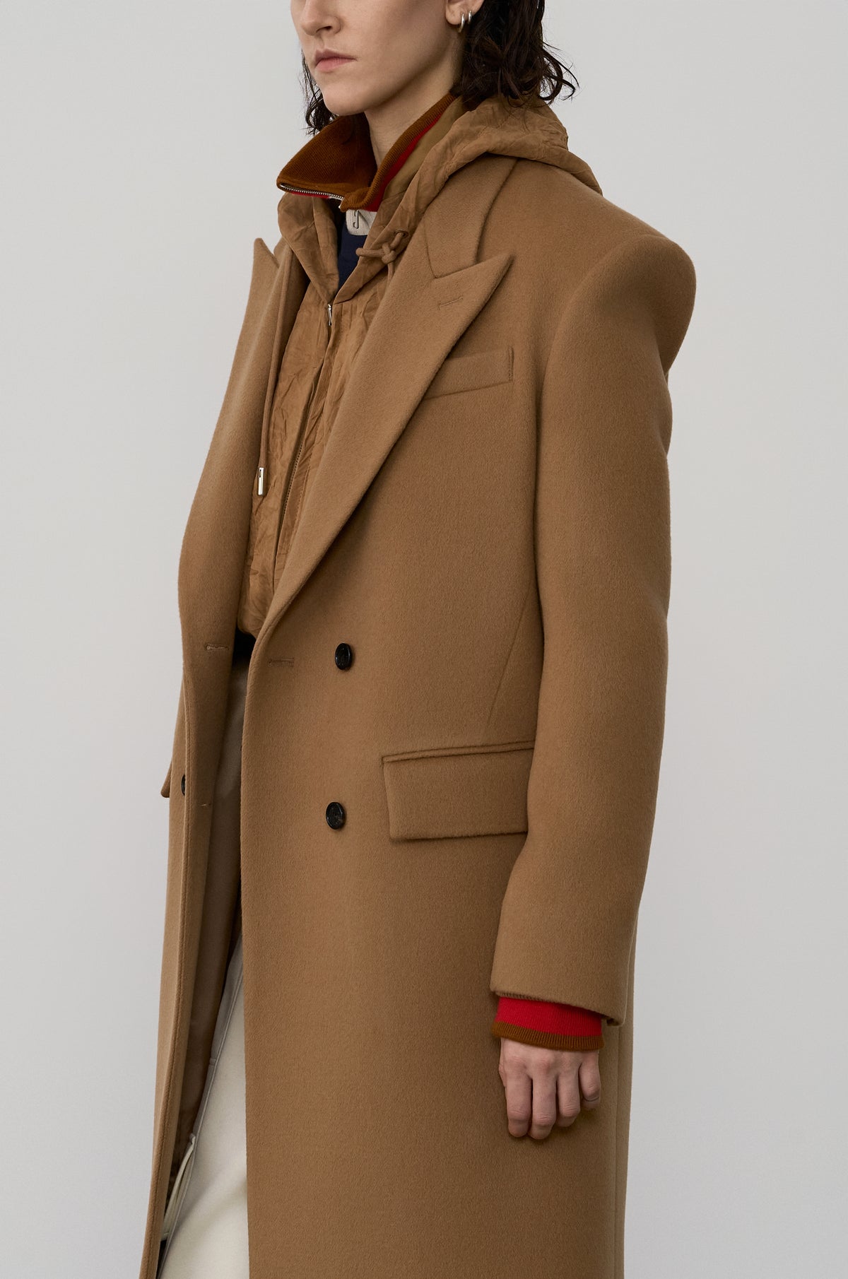 HOODED KNIT WRAP COAT