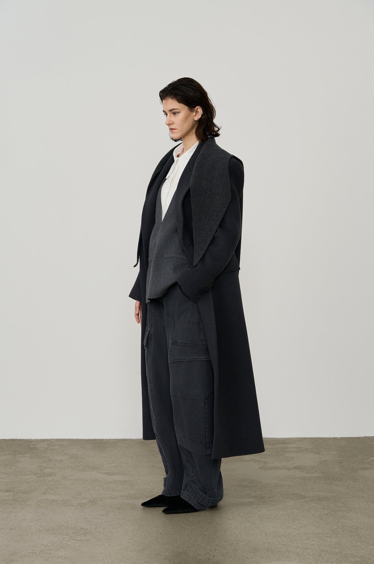 HOODED KNIT WRAP COAT