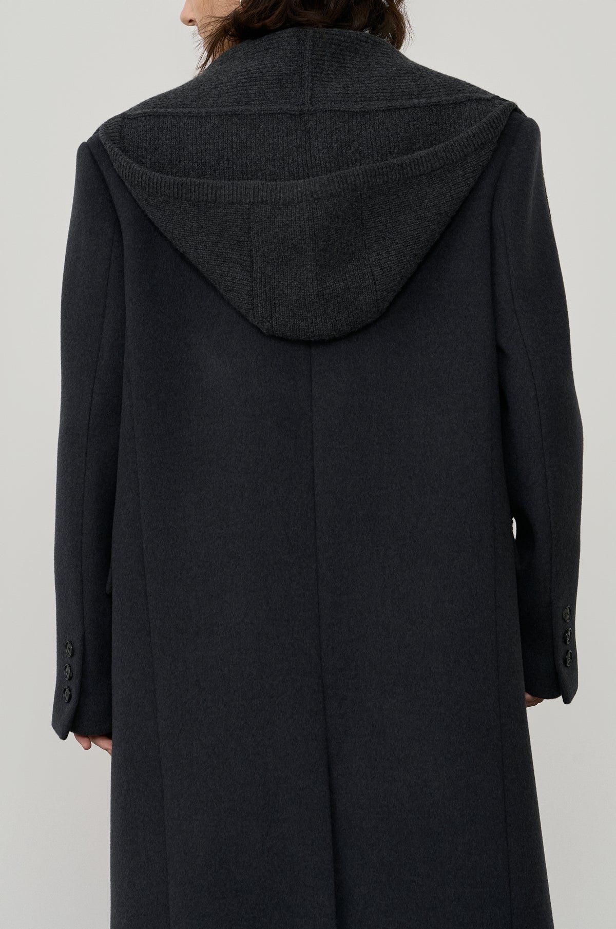 HOODED KNIT WRAP COAT