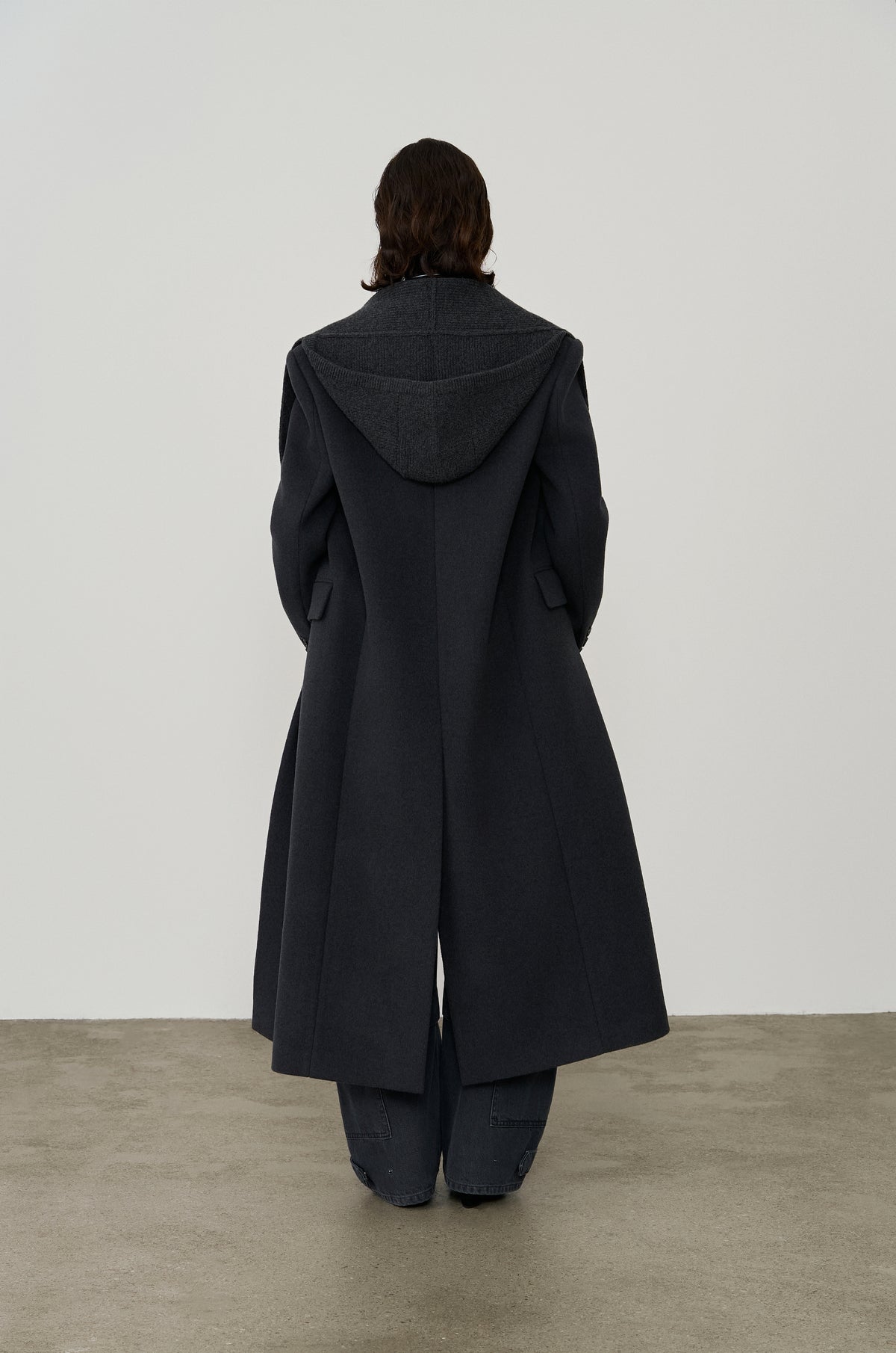HOODED KNIT WRAP COAT