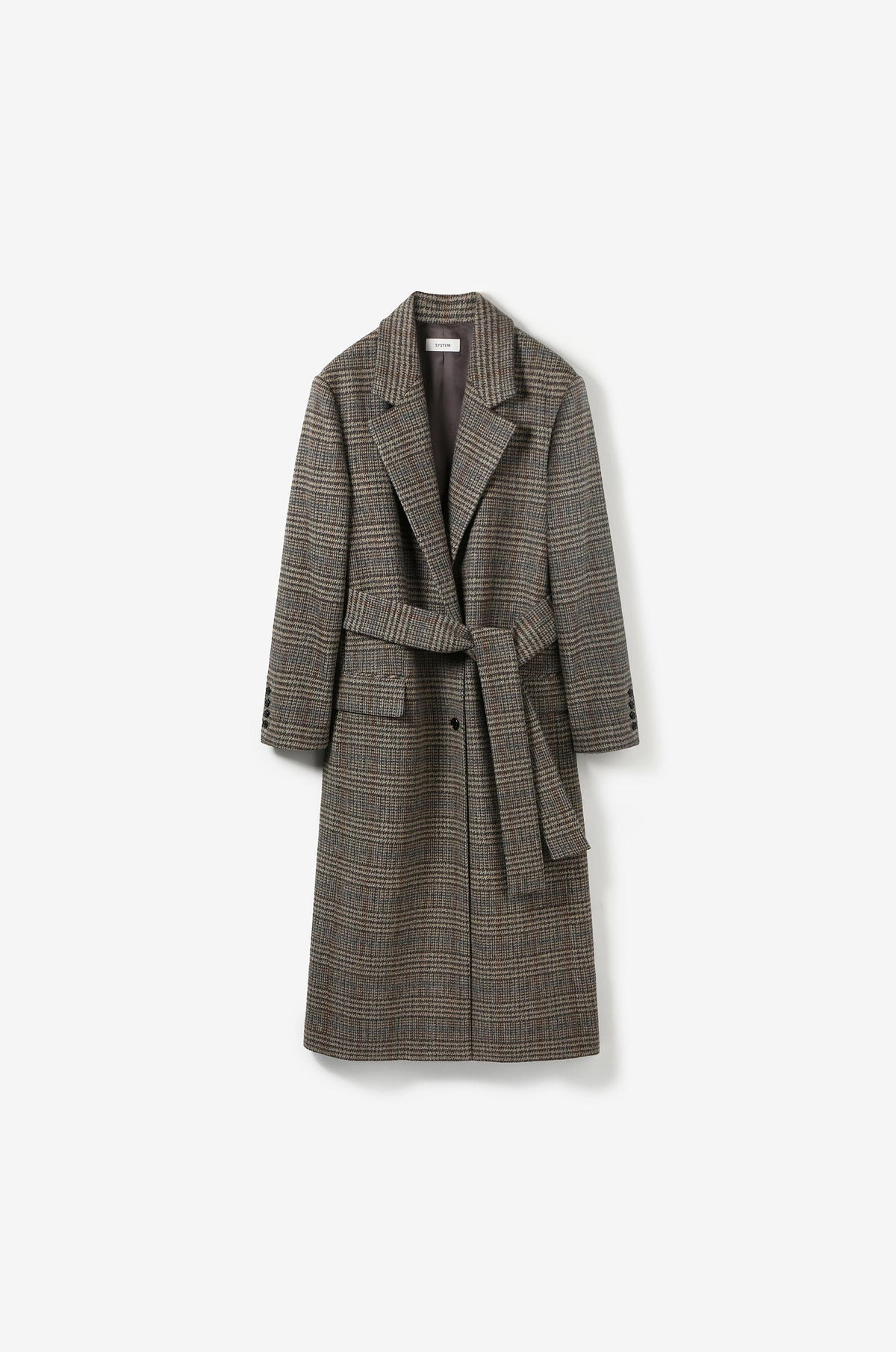 SINGLE-BREASTED CHECK WOOL COAT