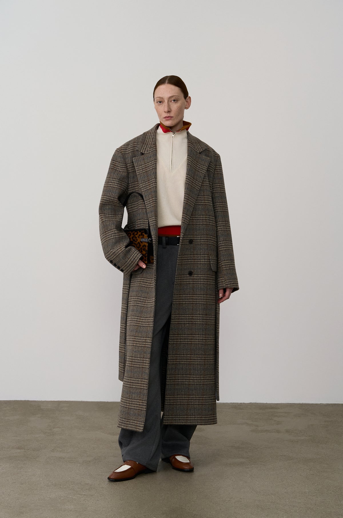 SINGLE-BREASTED CHECK WOOL COAT