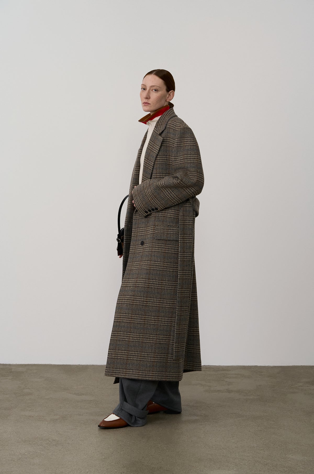 SINGLE-BREASTED CHECK WOOL COAT