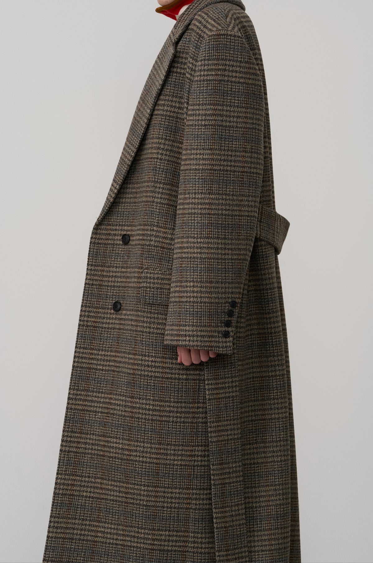 SINGLE-BREASTED CHECK WOOL COAT