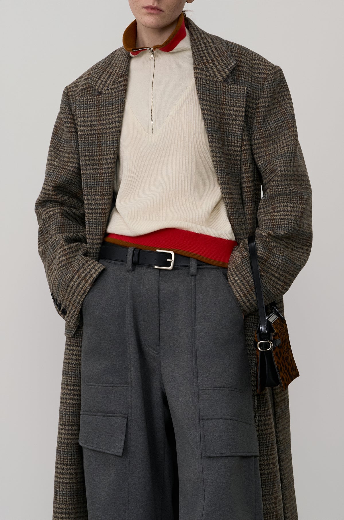 SINGLE-BREASTED CHECK WOOL COAT