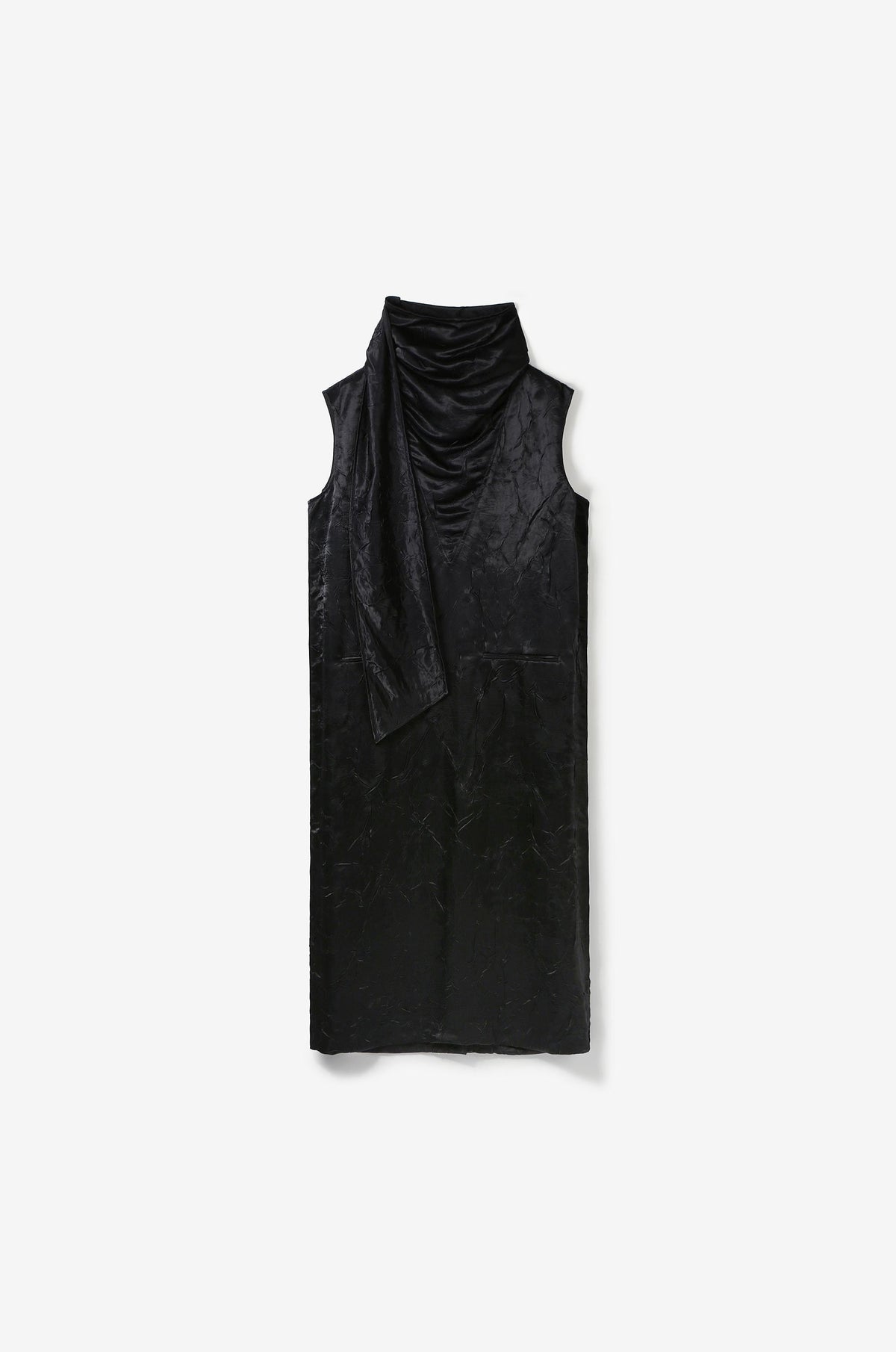 SCARF DETAIL SLEEVELESS CRINKLED DRESS