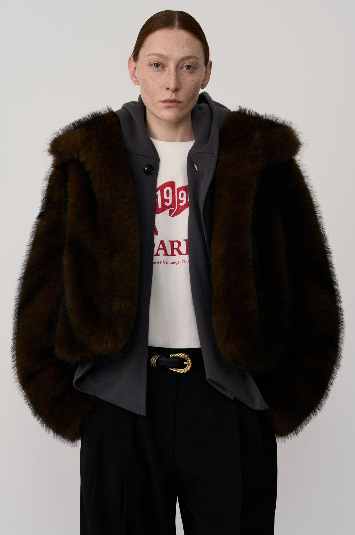 HOODED JACKET WITH DRAPED JERSEY PANELS