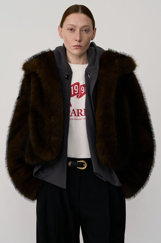 HOODED JACKET WITH DRAPED JERSEY PANELS