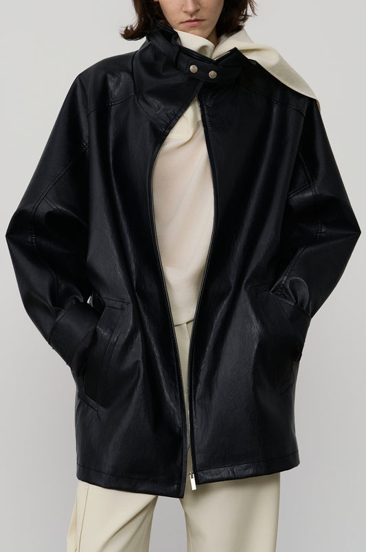 FUNNEL-NECK COATED HALF JACKET