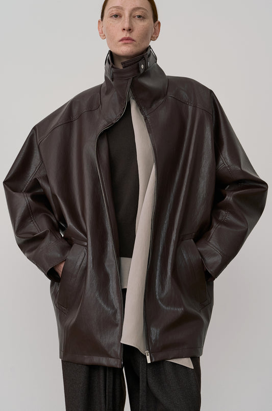 FUNNEL-NECK COATED HALF JACKET