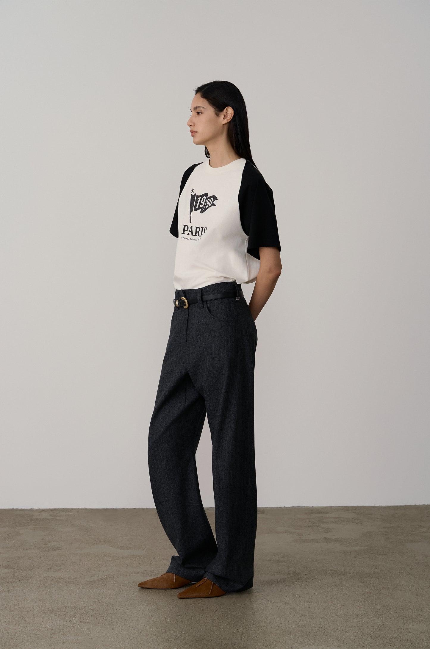 TWISTED SEAM STRIPE WOOL-BLEND TROUSERS