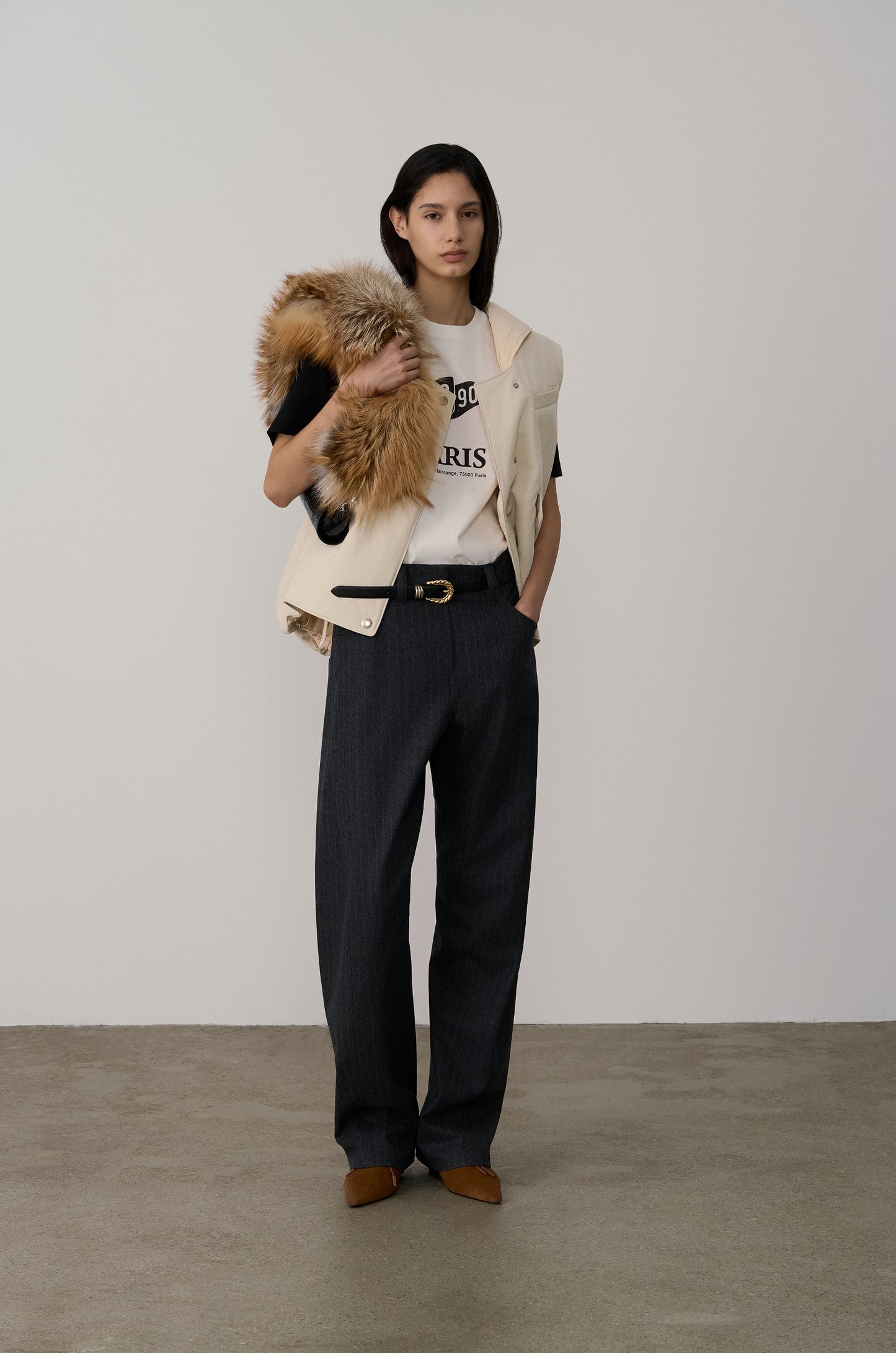 TWISTED SEAM STRIPE WOOL-BLEND TROUSERS