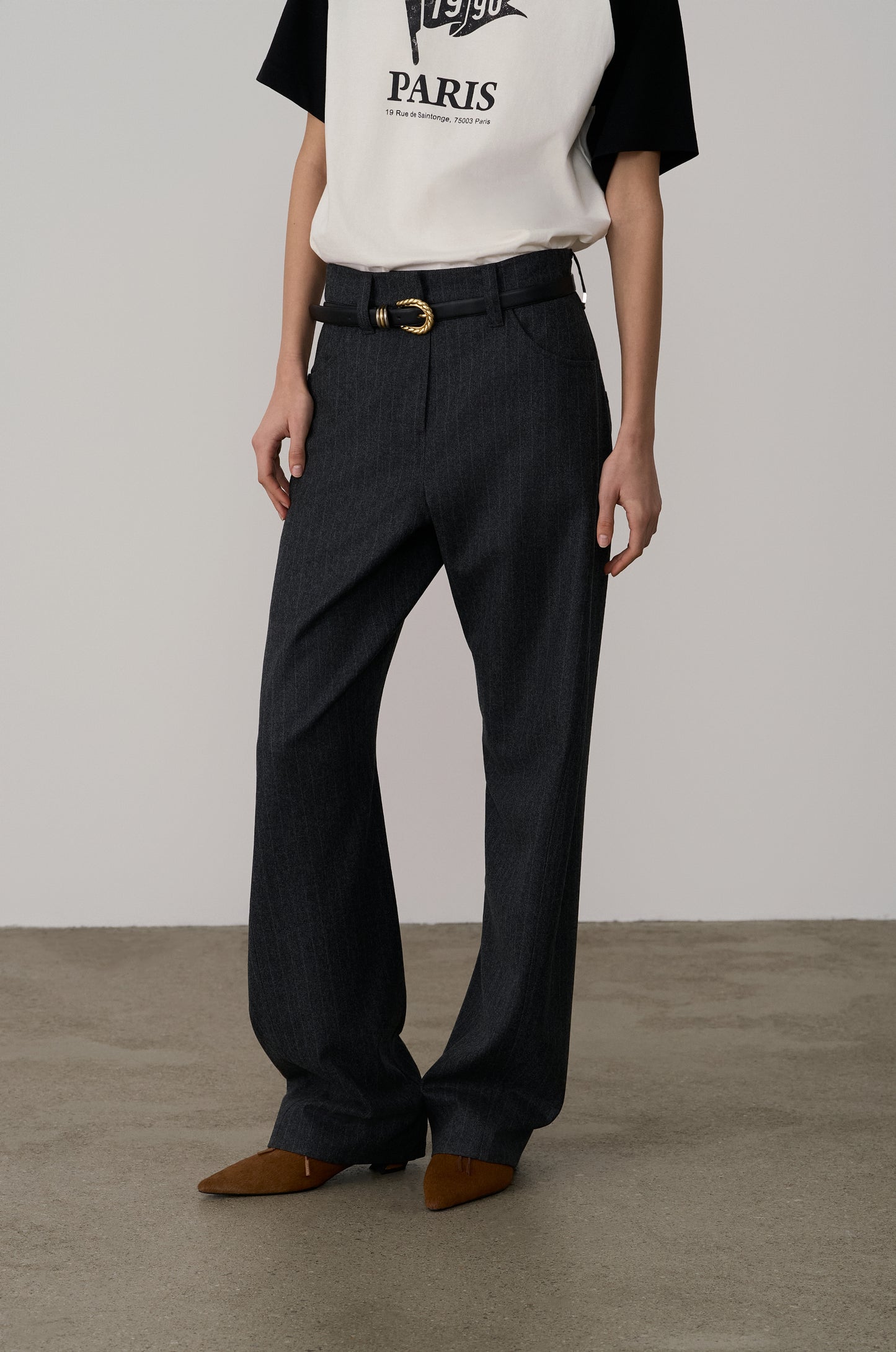 TWISTED SEAM STRIPE WOOL-BLEND TROUSERS