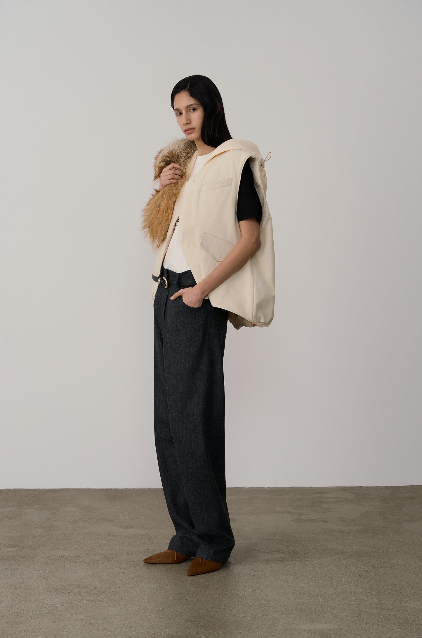 TWISTED SEAM STRIPE WOOL-BLEND TROUSERS