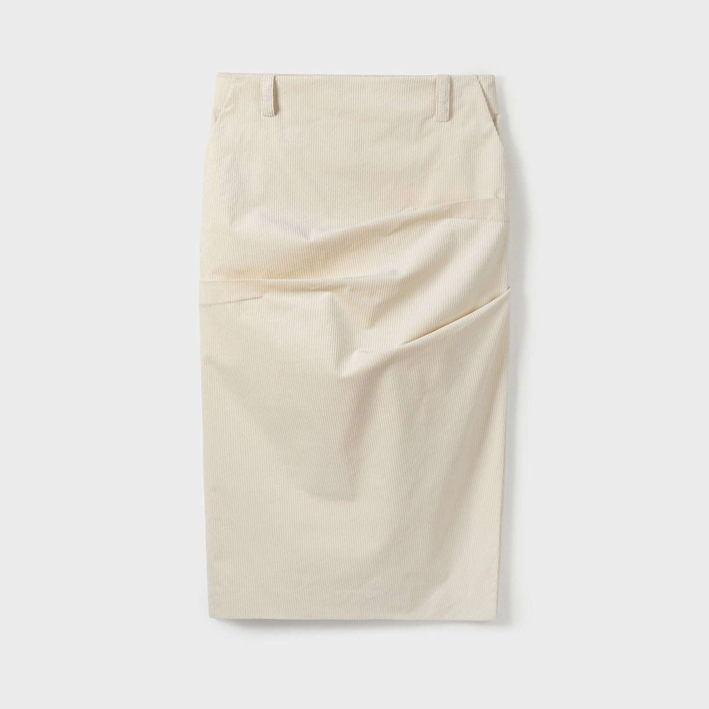 ASYMMETRIC TUCK DETAIL CORDUROY SKIRT
