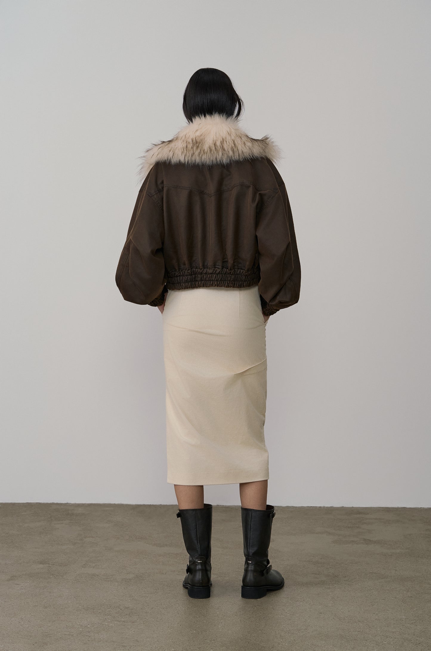 ASYMMETRIC TUCK DETAIL CORDUROY SKIRT