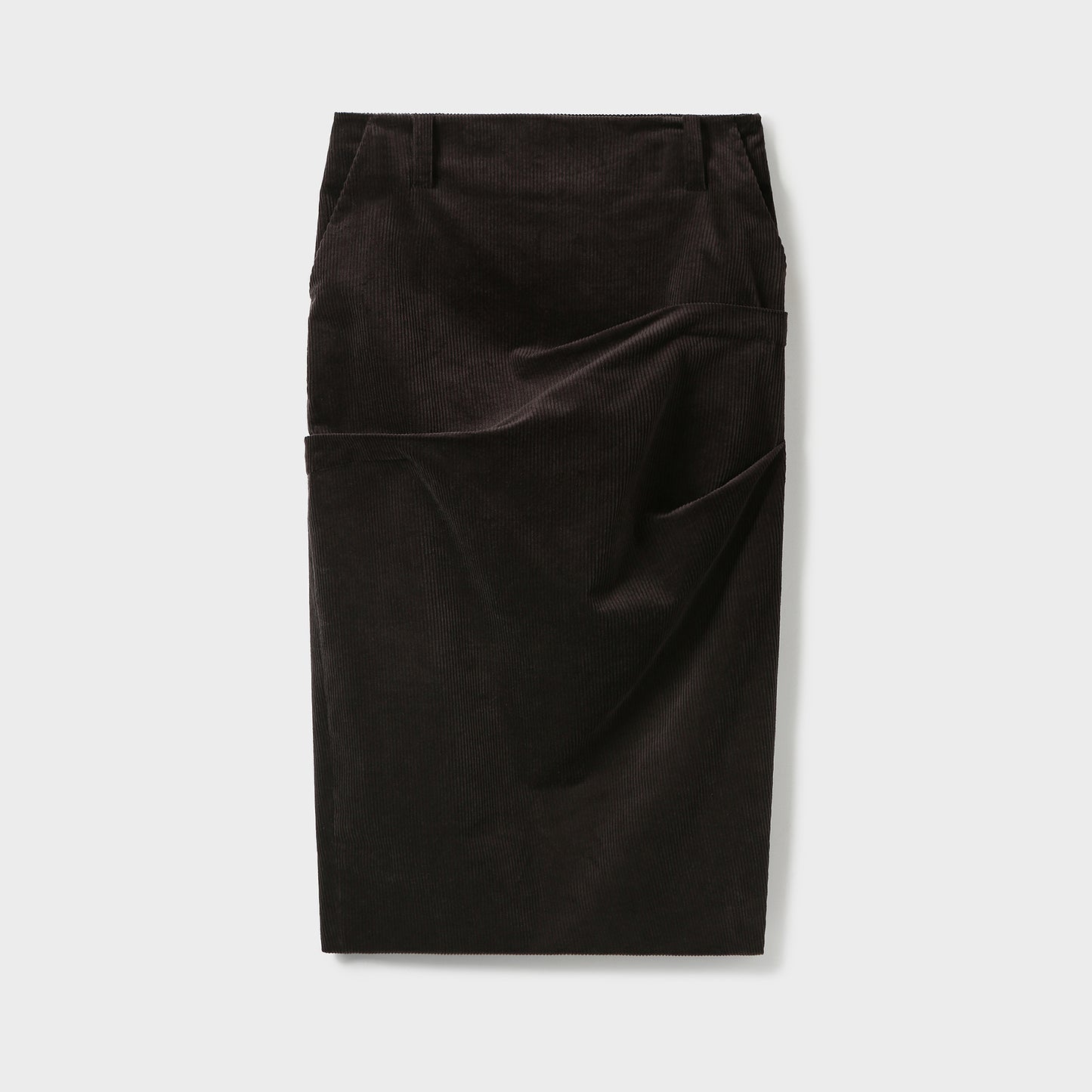 ASYMMETRIC TUCK DETAIL CORDUROY SKIRT