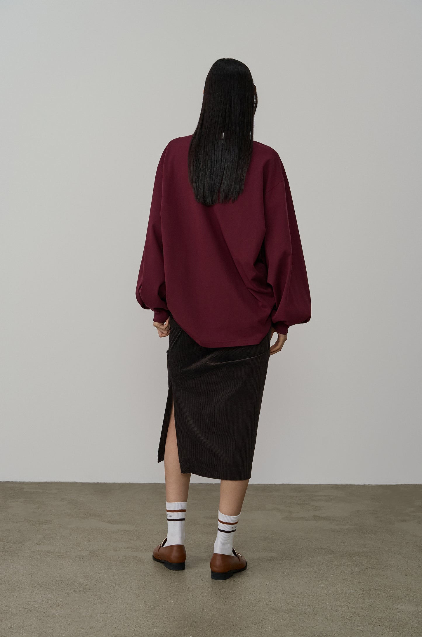 ASYMMETRIC TUCK DETAIL CORDUROY SKIRT