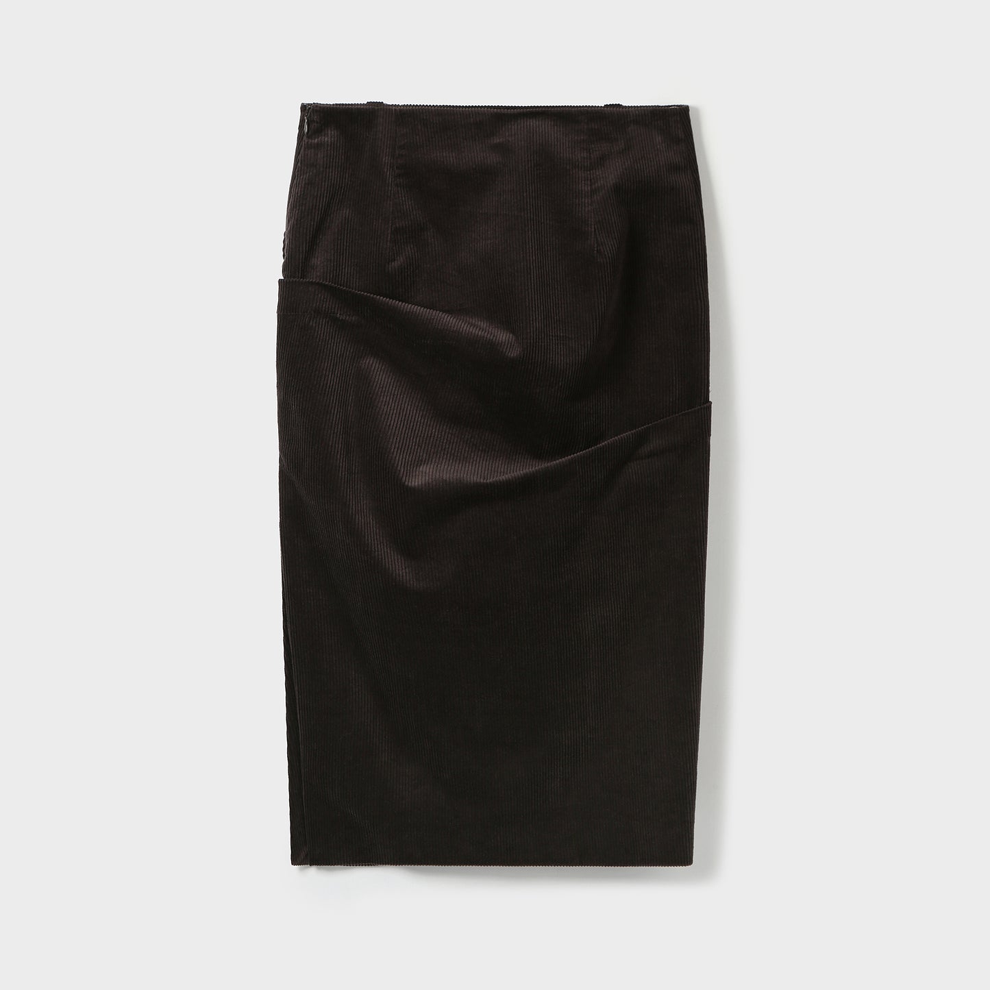 ASYMMETRIC TUCK DETAIL CORDUROY SKIRT