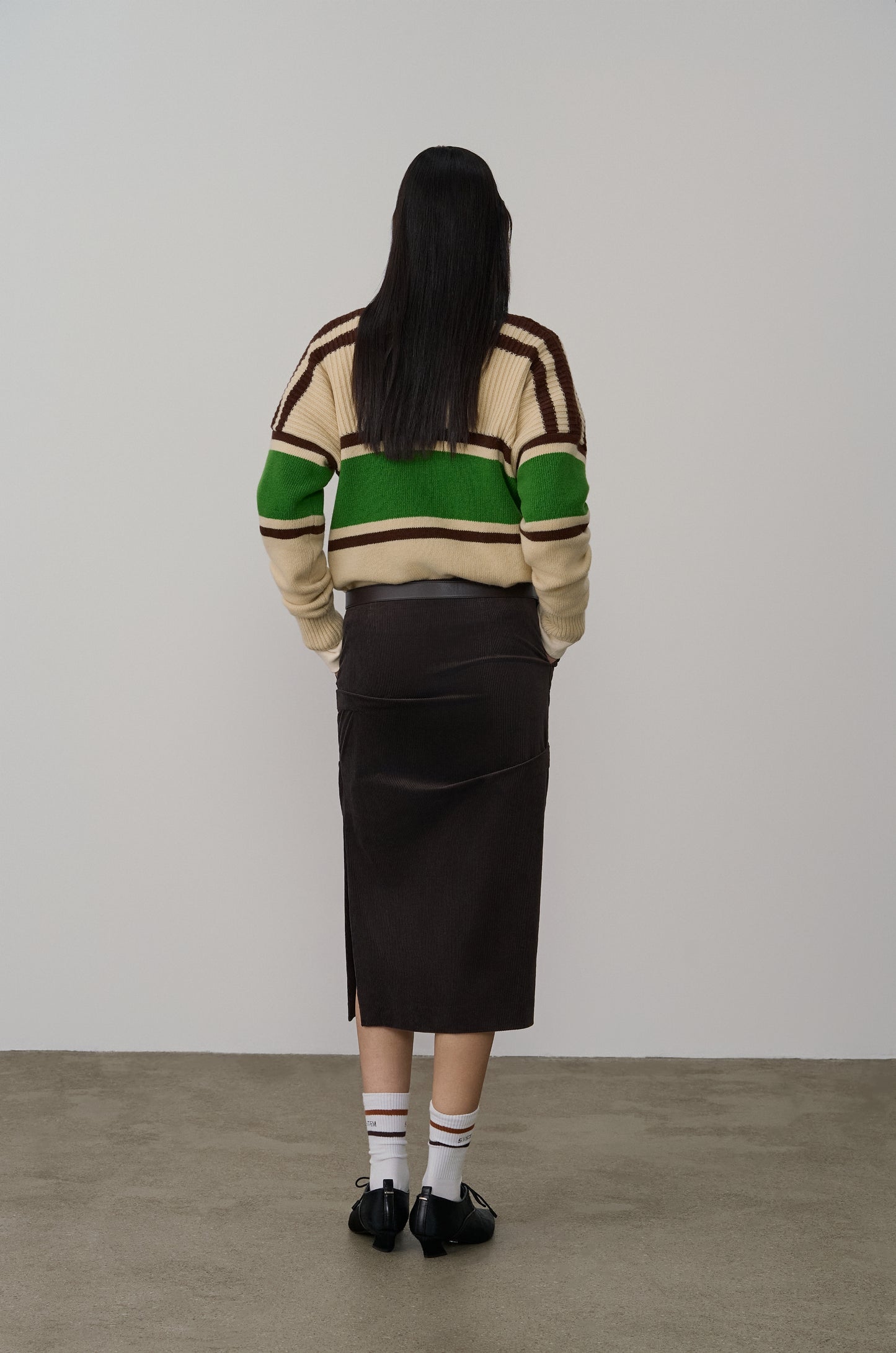 ASYMMETRIC TUCK DETAIL CORDUROY SKIRT