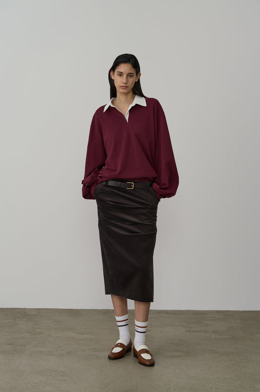 ASYMMETRIC TUCK DETAIL CORDUROY SKIRT