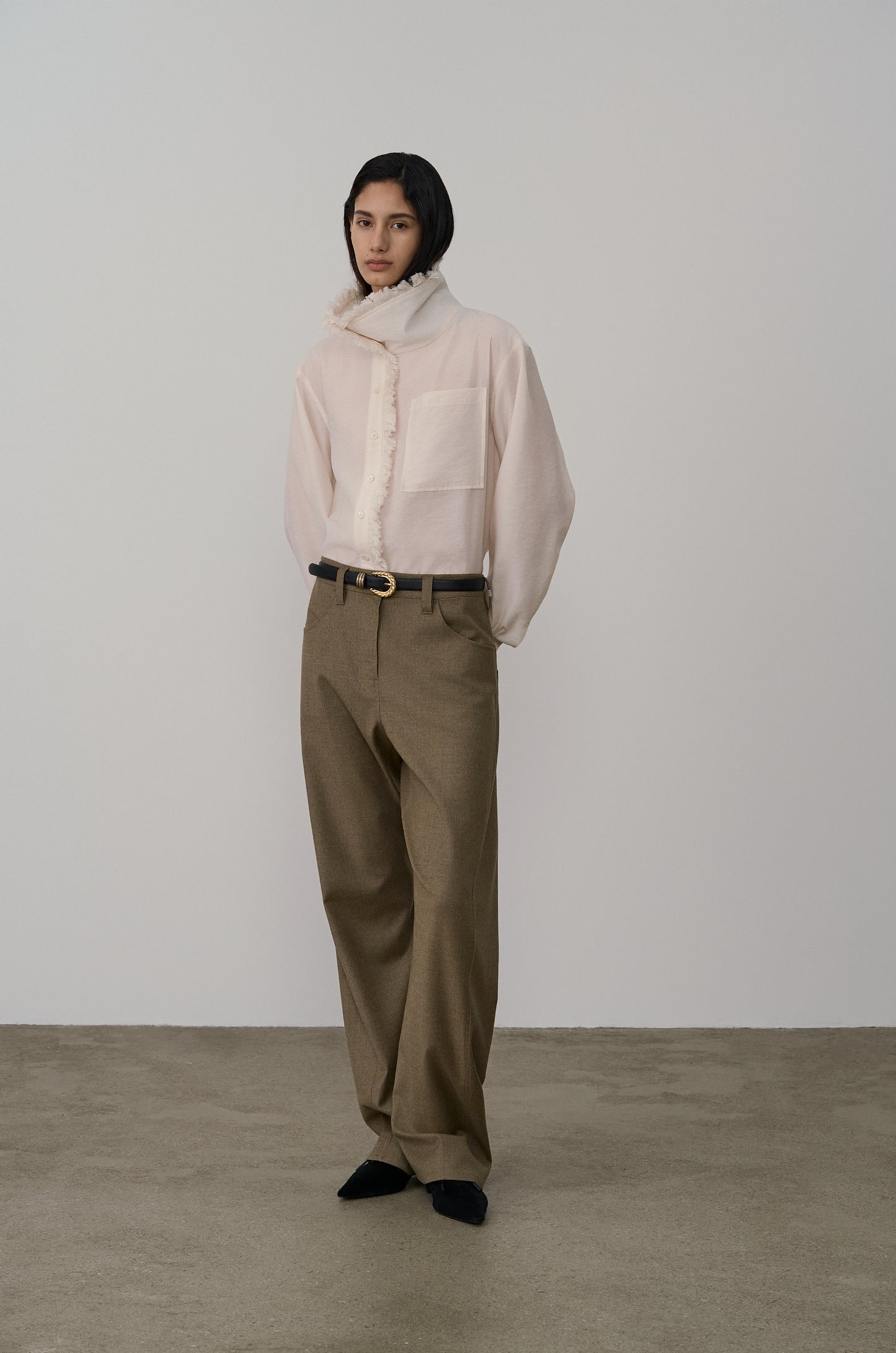 FRINGED FUNNEL-NECK SHIRT