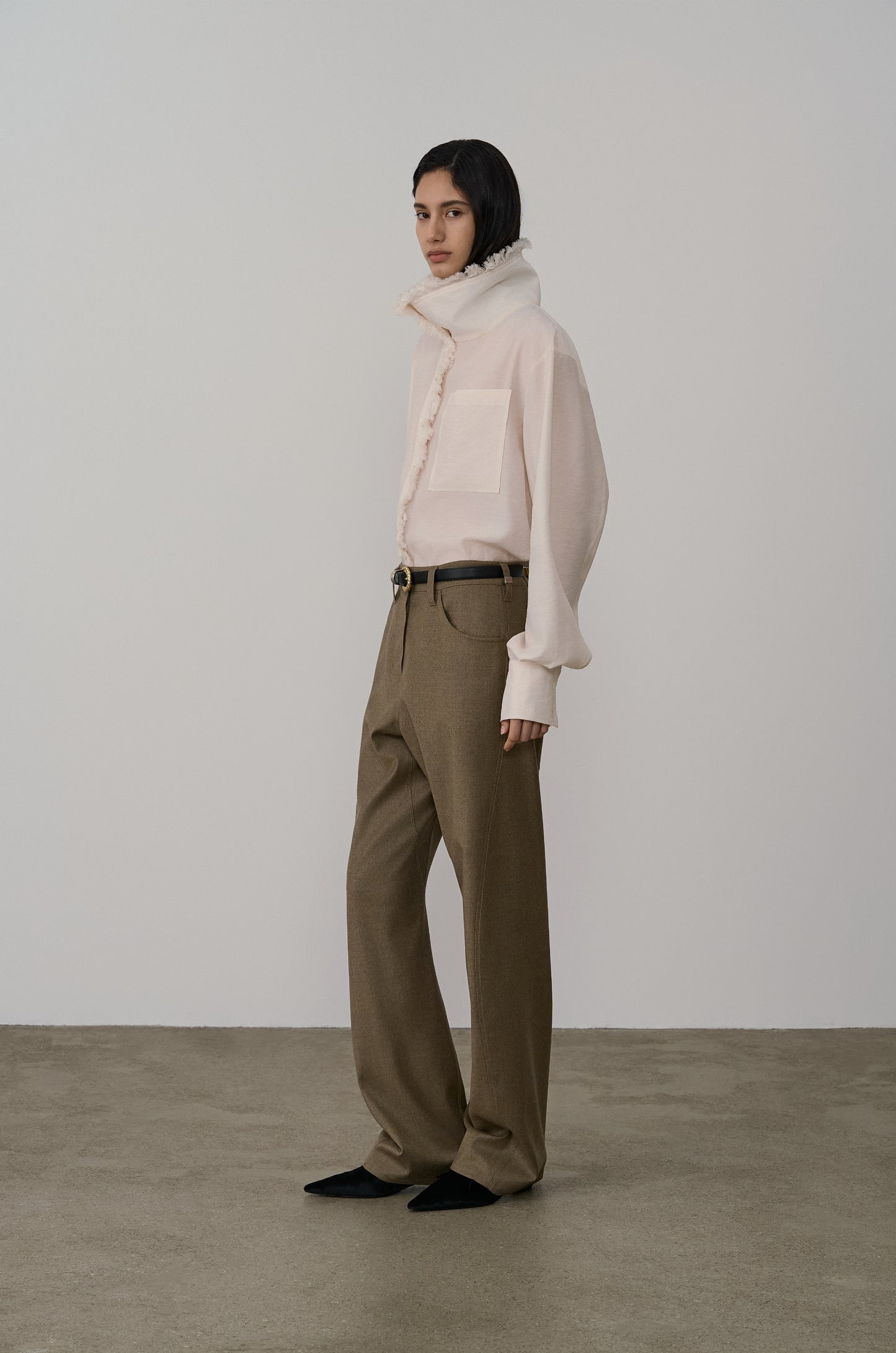 FRINGED FUNNEL-NECK SHIRT