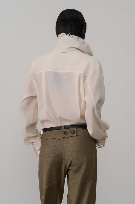 FRINGED FUNNEL-NECK SHIRT