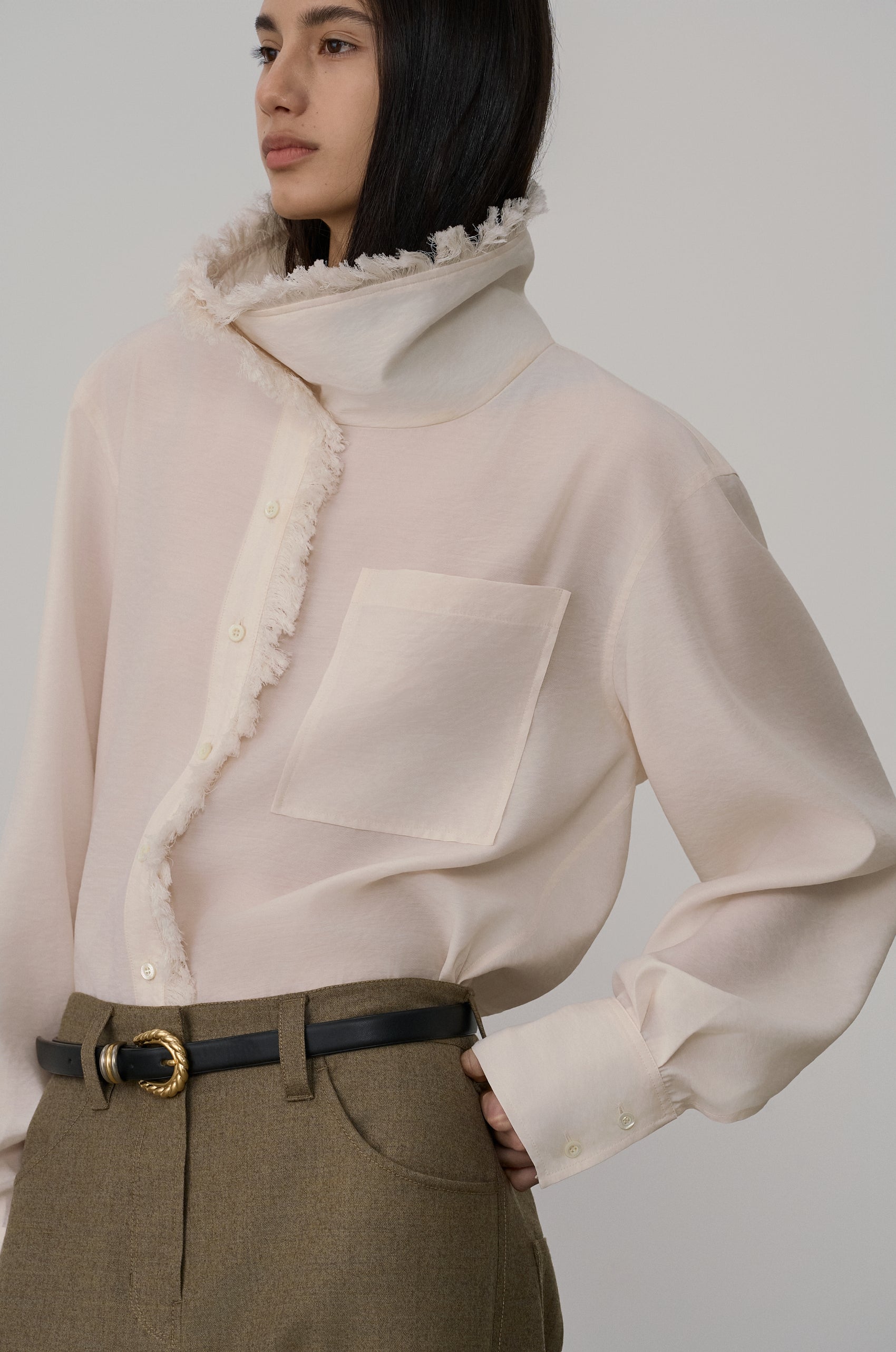 FRINGED FUNNEL-NECK SHIRT