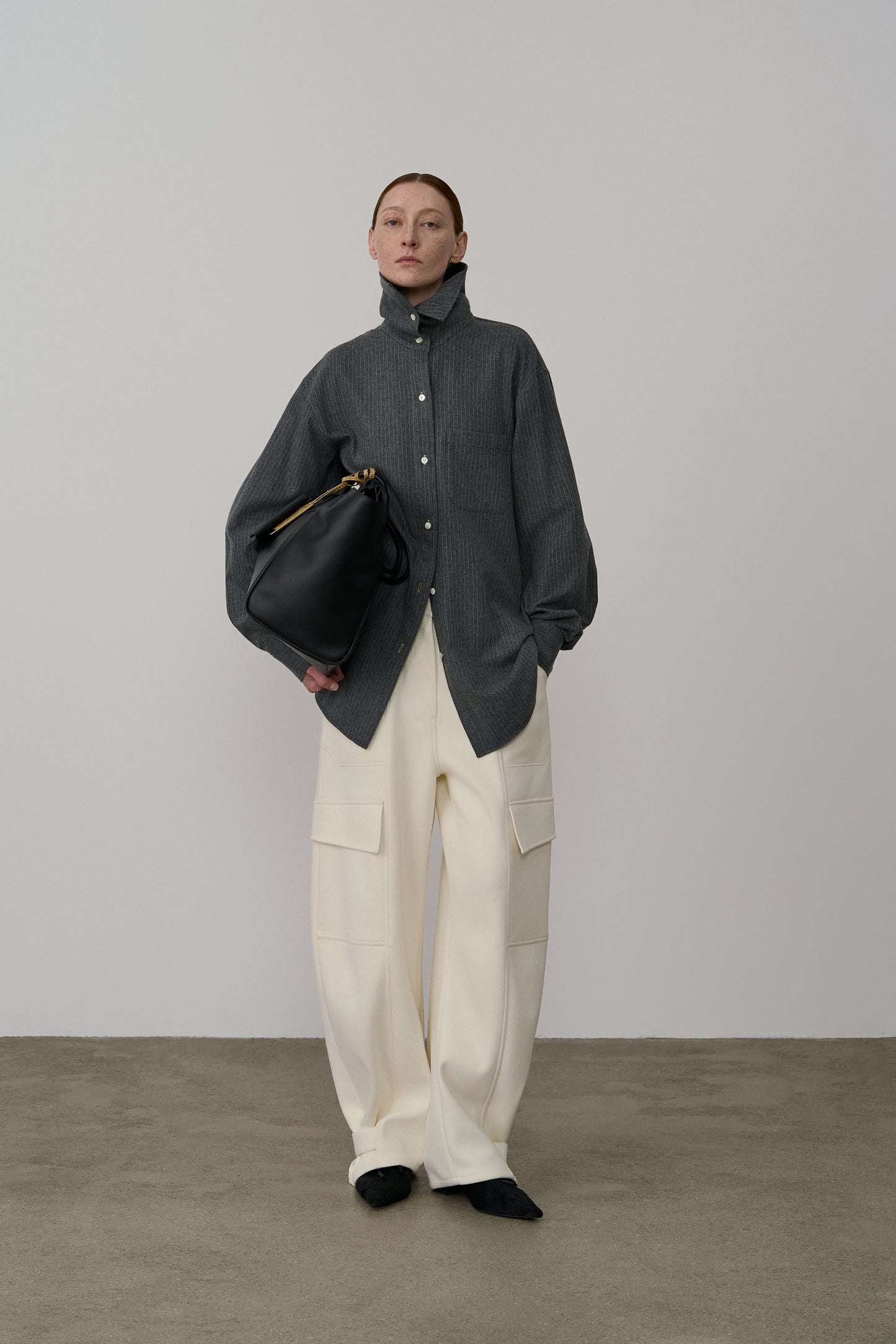 WOOL STRIPED HIGH-NECK SHIRT