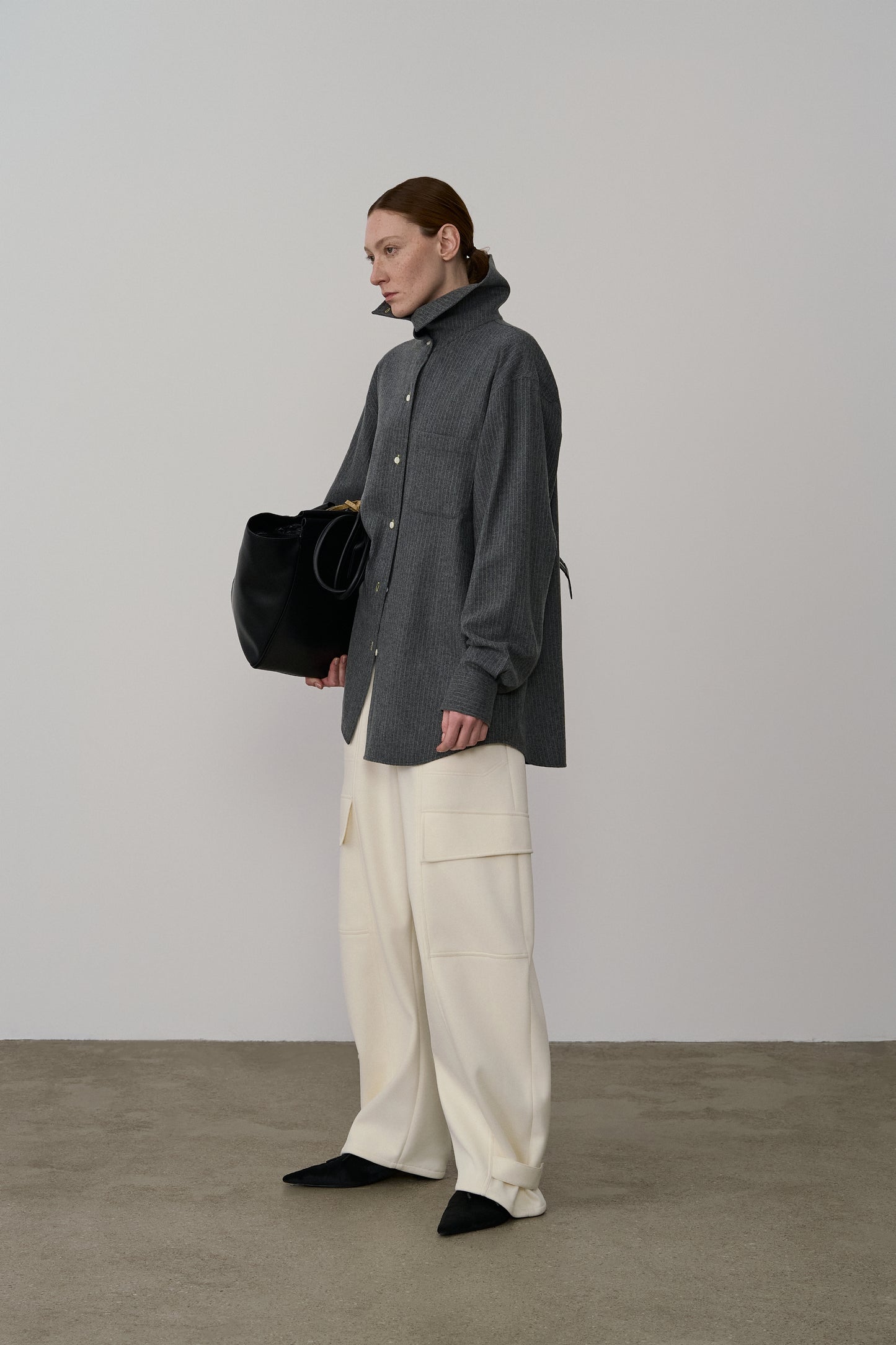 WOOL STRIPED HIGH-NECK SHIRT