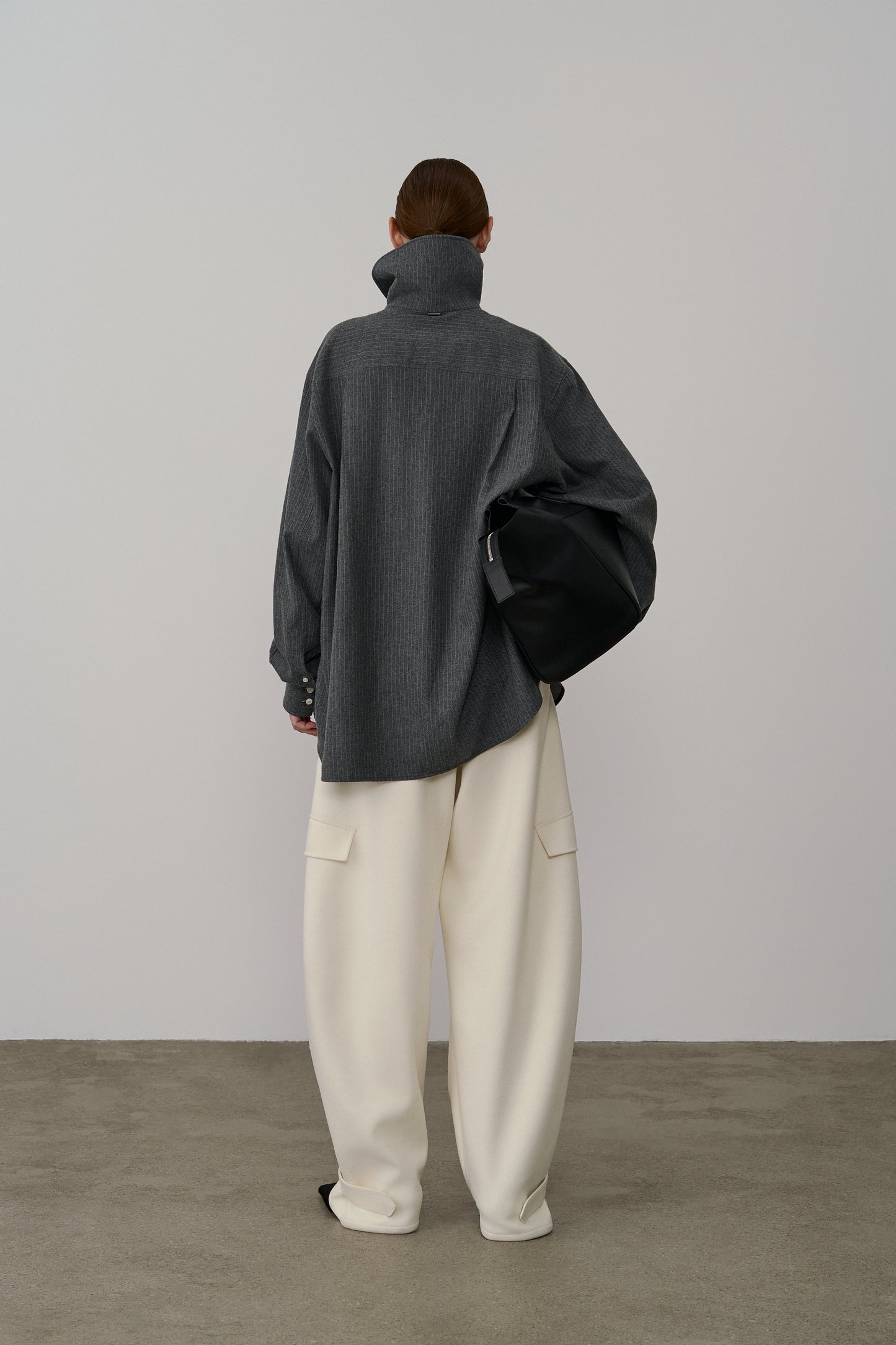 WOOL STRIPED HIGH-NECK SHIRT