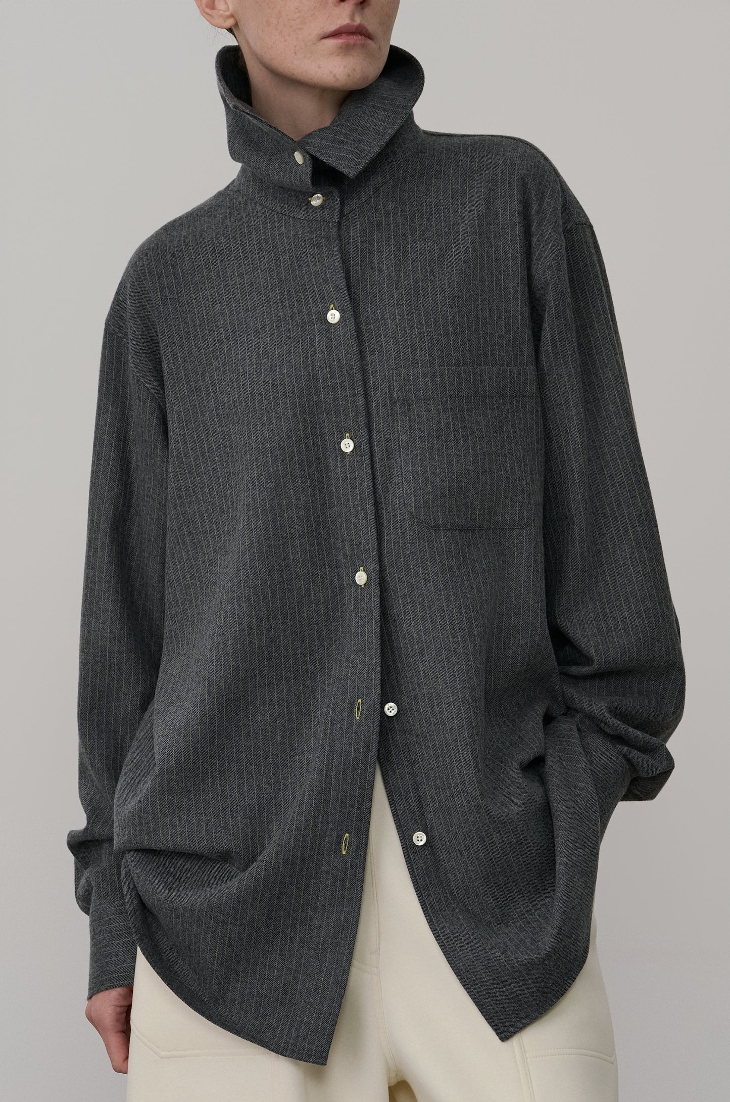 WOOL STRIPED HIGH-NECK SHIRT