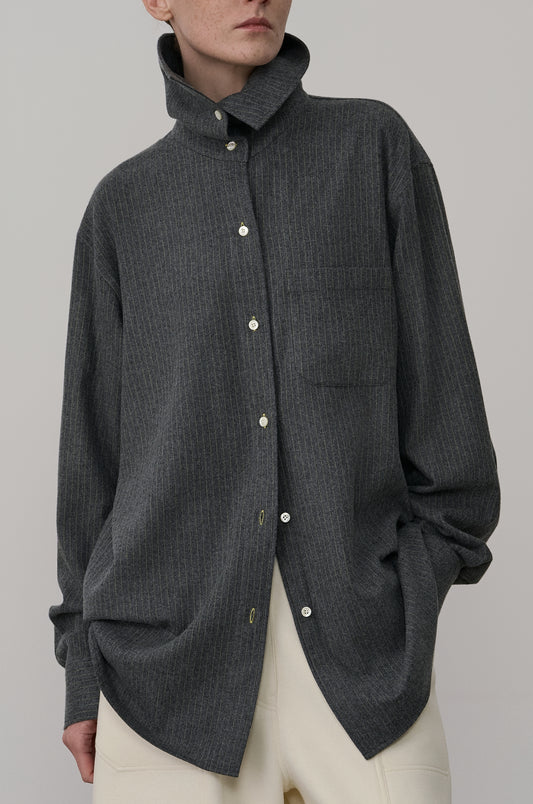 WOOL STRIPED HIGH-NECK SHIRT