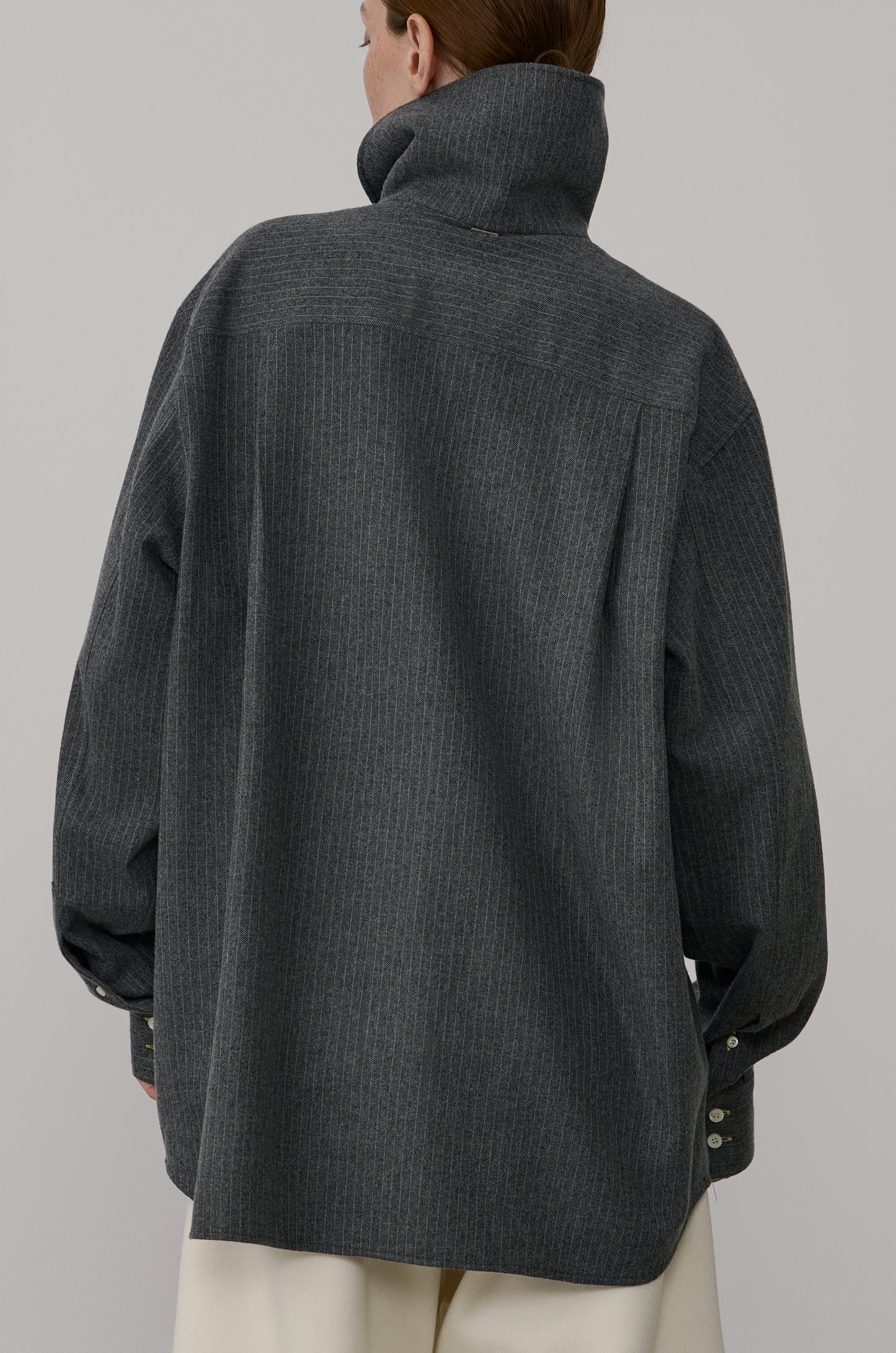 WOOL STRIPED HIGH-NECK SHIRT