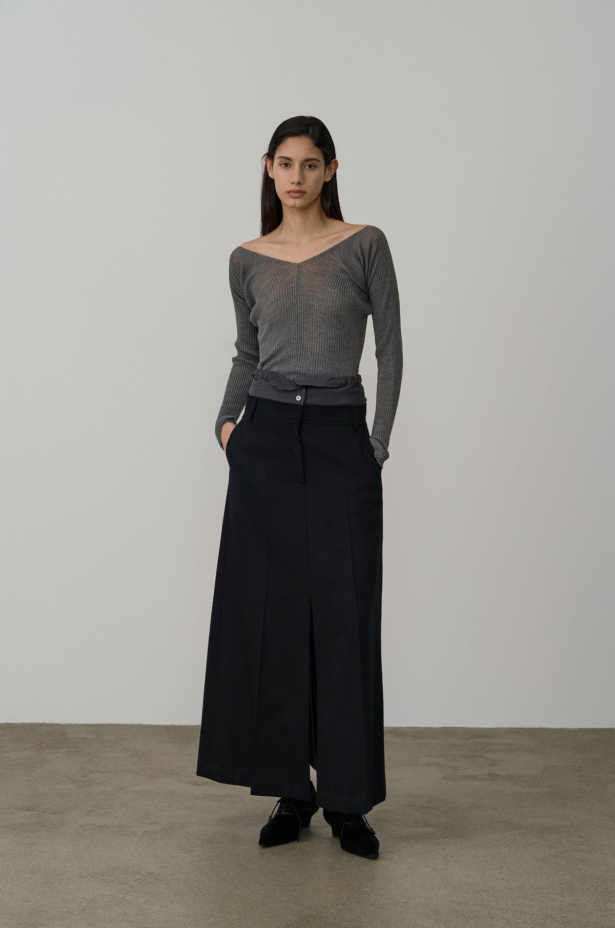 CONTRAST-COMBO LONG STRIPE SKIRT