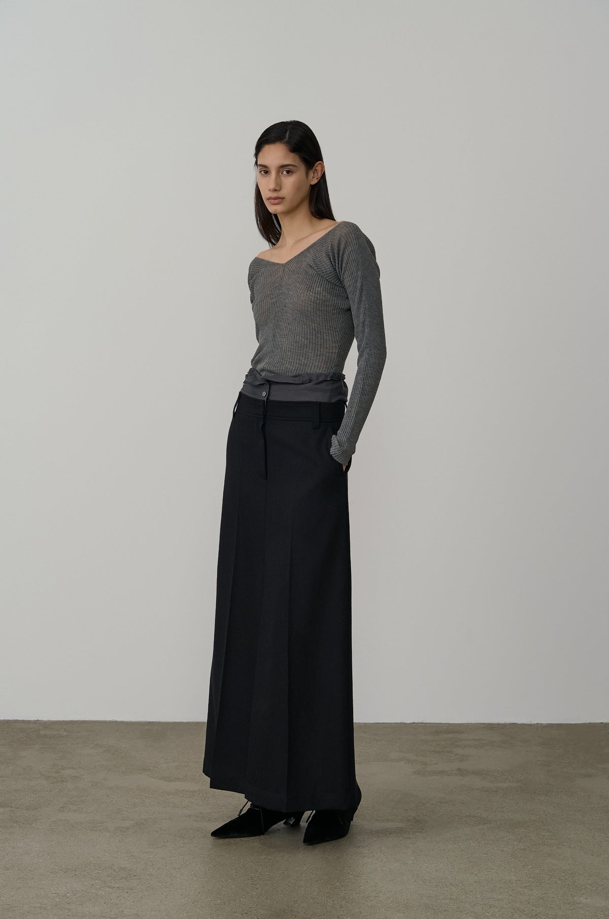 CONTRAST-COMBO LONG STRIPE SKIRT