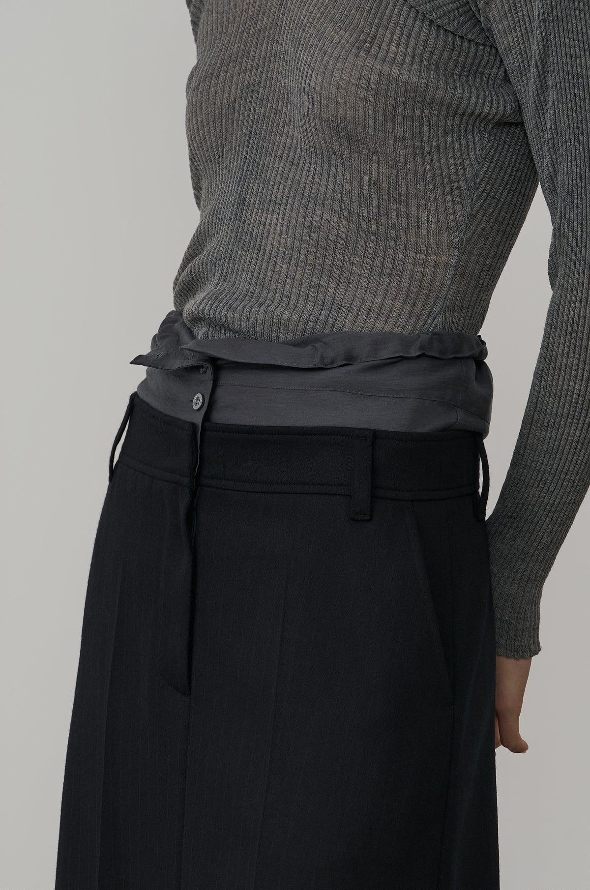 CONTRAST-COMBO LONG STRIPE SKIRT