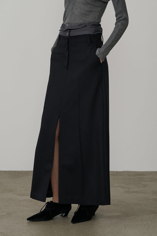 CONTRAST-COMBO LONG STRIPE SKIRT