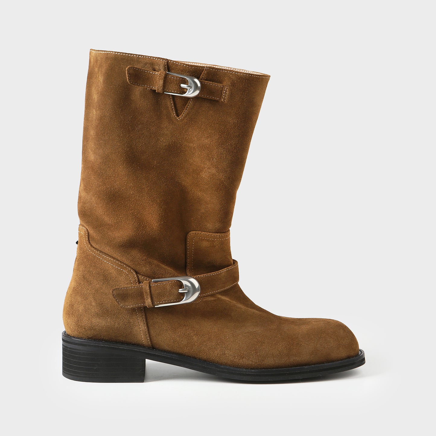 Washed Leather Mid-Calf Boots