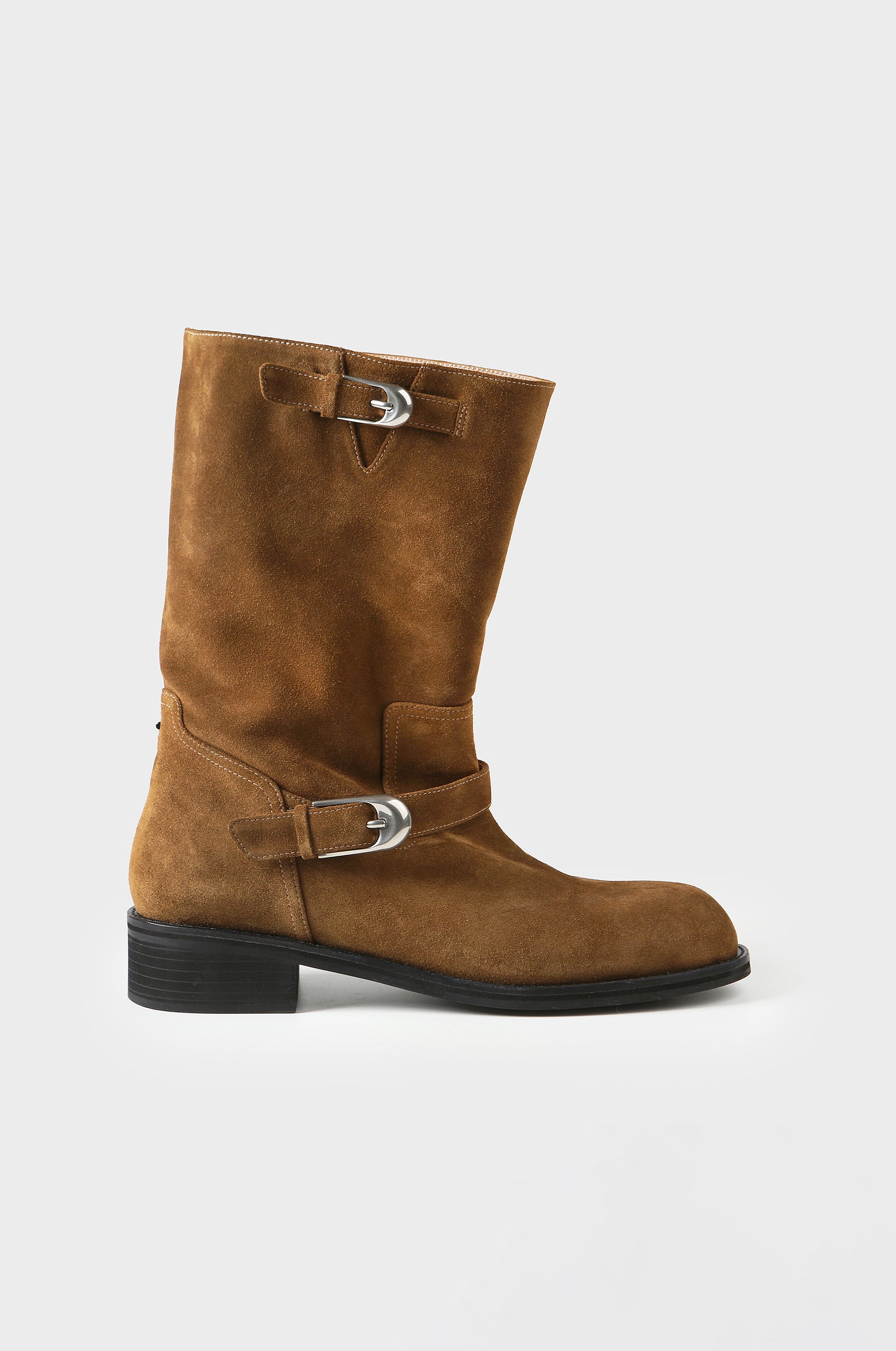 Washed Leather Mid-Calf Boots