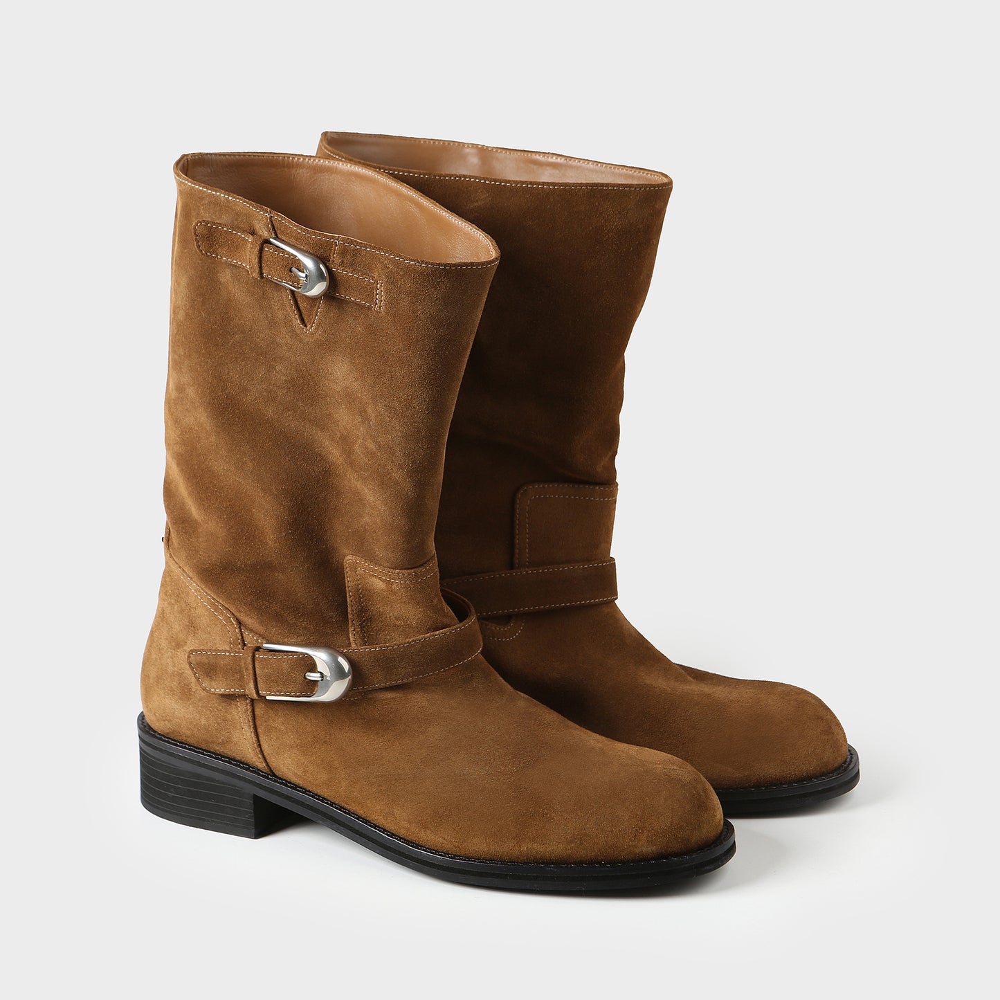 Washed Leather Mid-Calf Boots