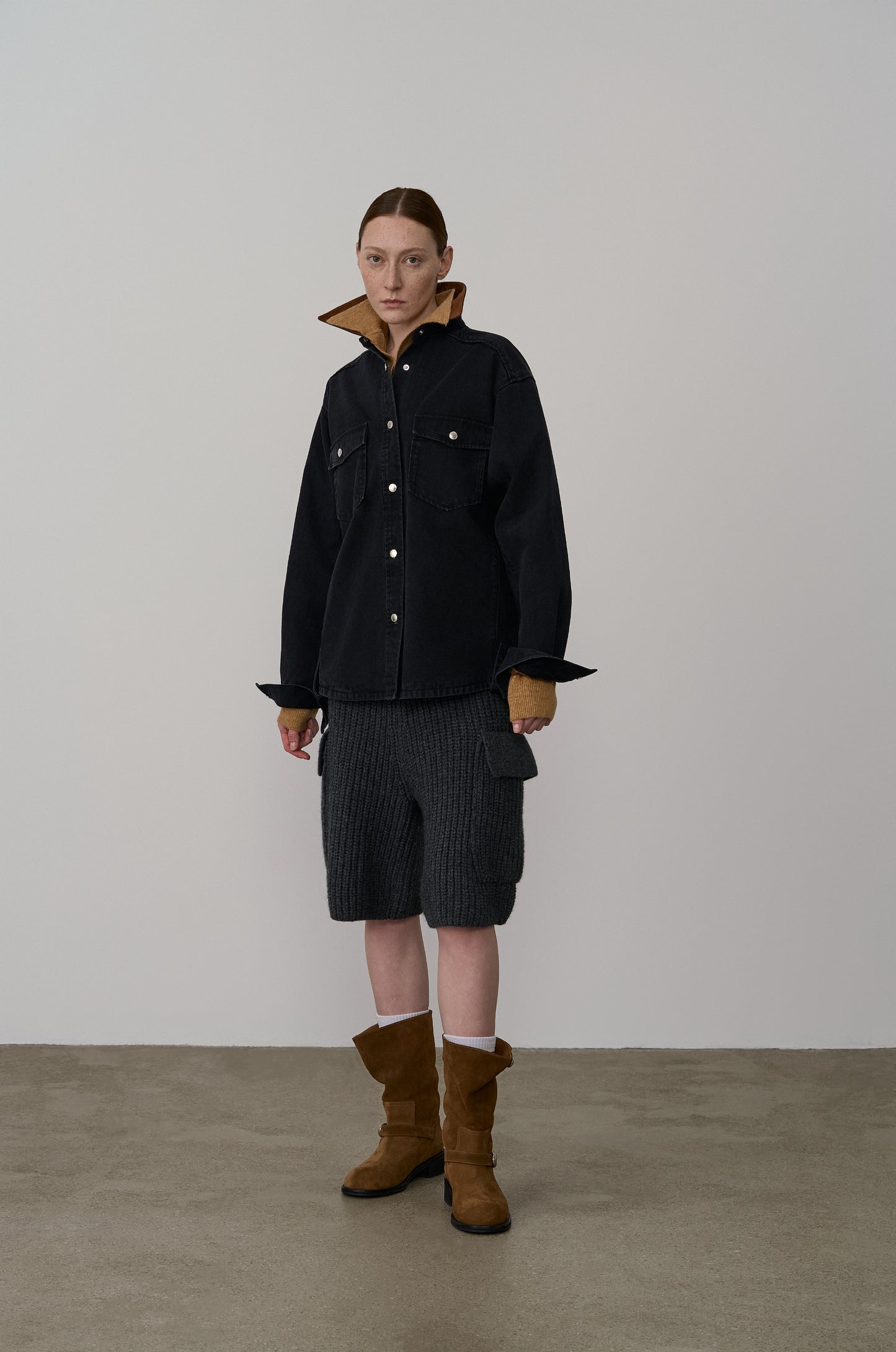 Washed Leather Mid-Calf Boots
