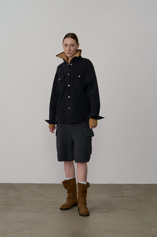 Washed Leather Mid-Calf Boots