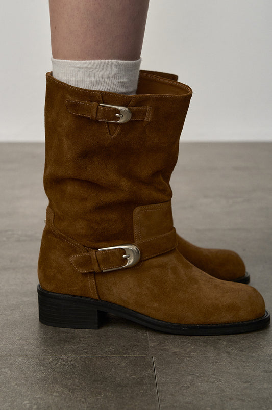 Washed Leather Mid-Calf Boots
